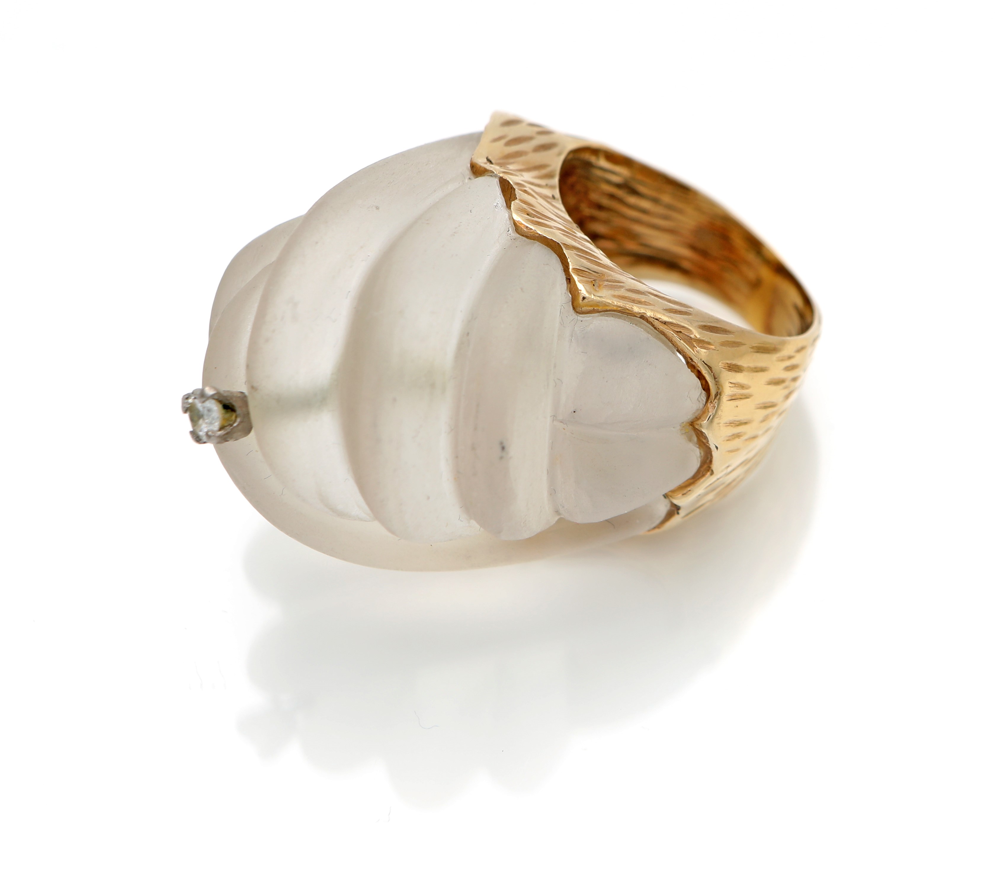 Anello da Cocktail in Oro, Diamante e Cristallo di Rocca