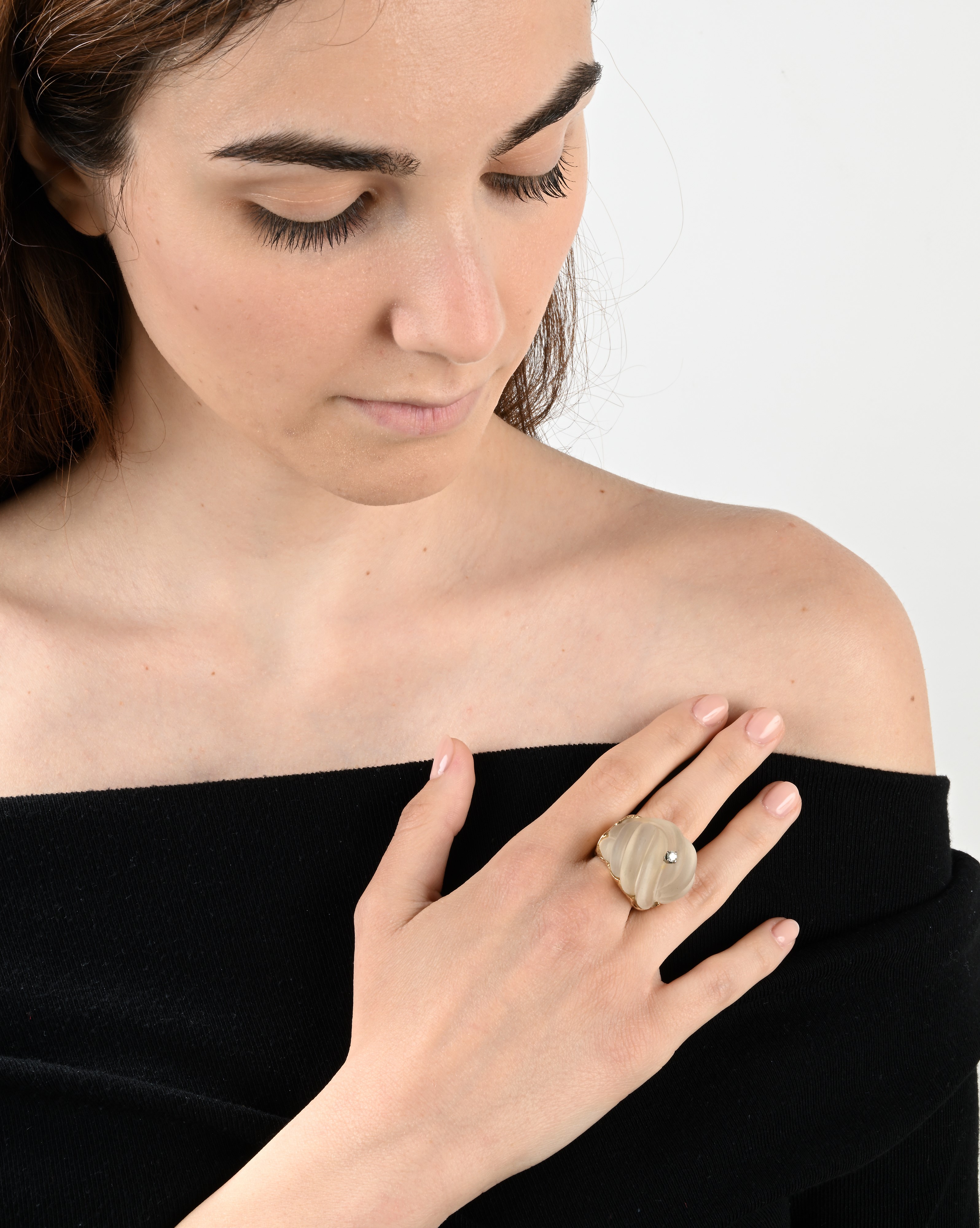 Anello da Cocktail in Oro, Diamante e Cristallo di Rocca
