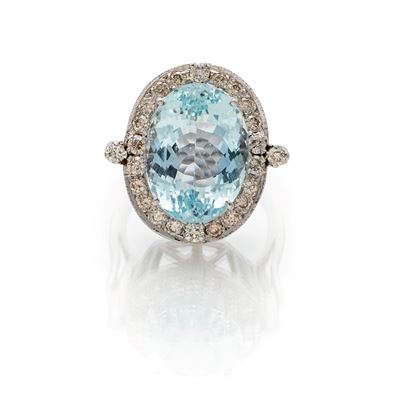 Anello in Oro, Acquamarina e Brillanti