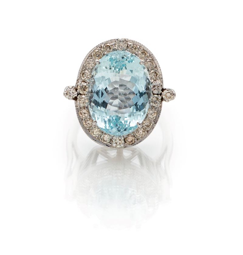 Anello in Oro, Acquamarina e Brillanti