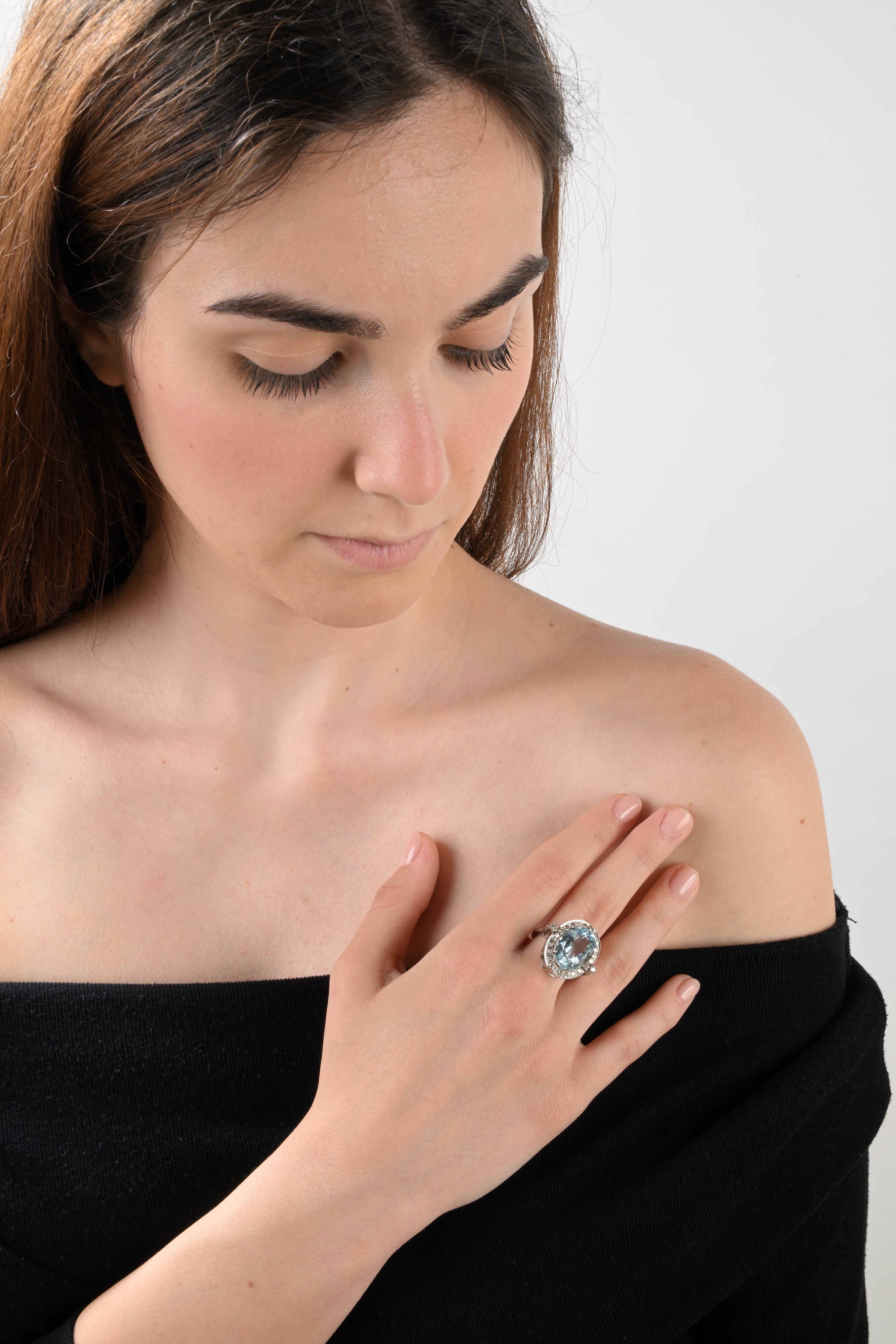 Anello in Oro, Acquamarina e Brillanti