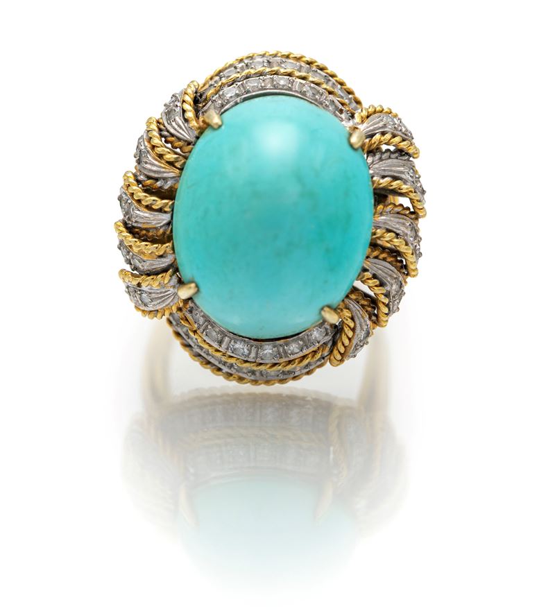 Anello in Oro, Turchese e Brillanti