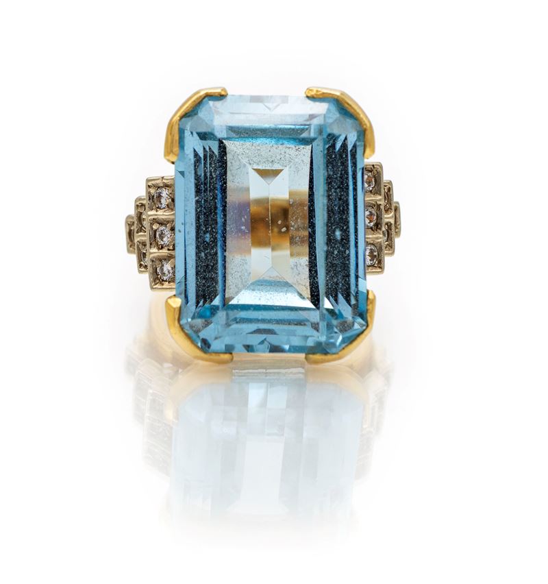 Anello in Oro, Topazio Azzurro e Brillanti