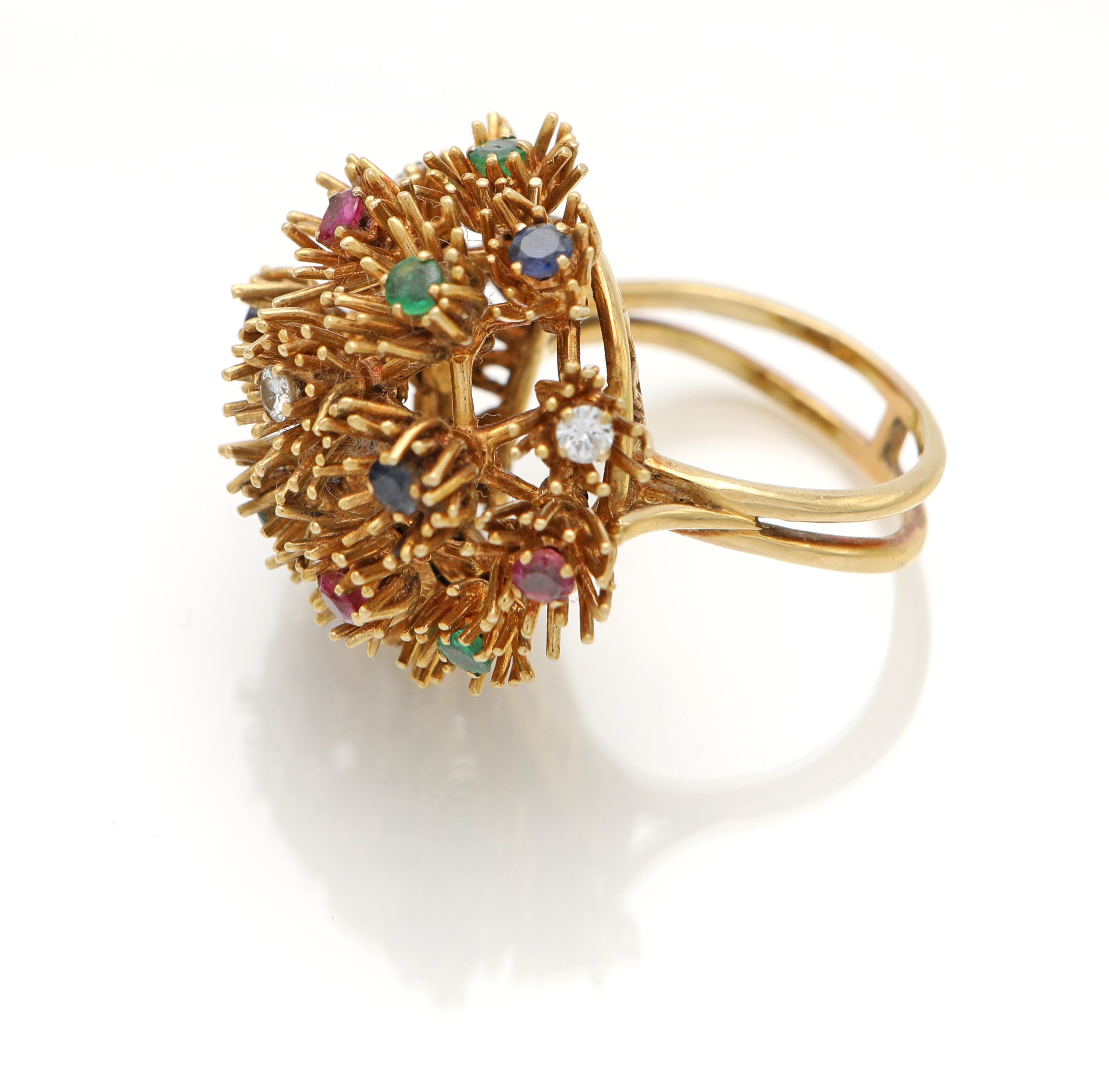 Anello a Fiori in Oro, Rubini, Zaffiri, Smeraldi e Brillanti