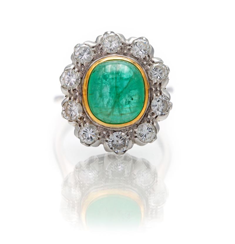 Anello in Oro, Brillanti e Smeraldo