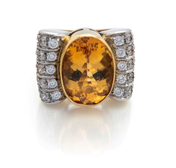 Anello in oro, quarzo citrino e brillanti