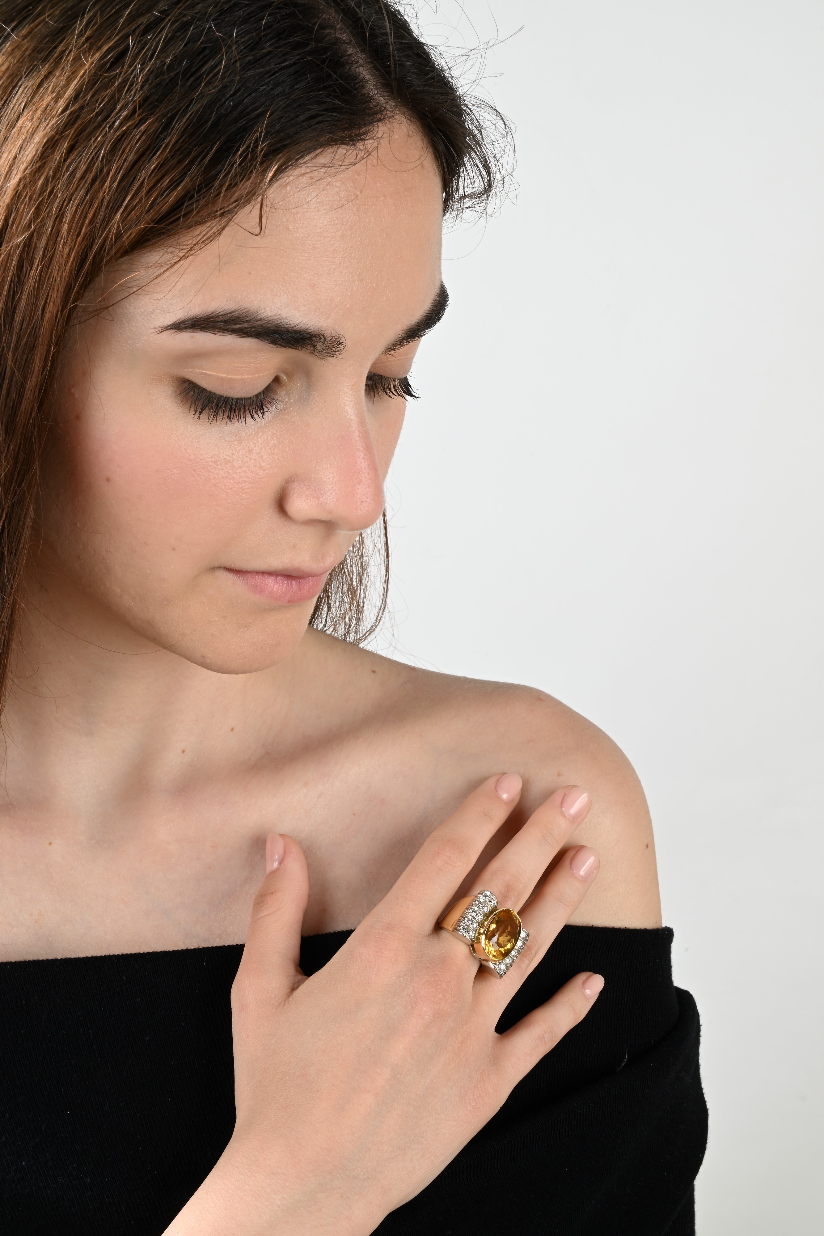 Anello in Oro, Quarzo Citrino e Brillanti