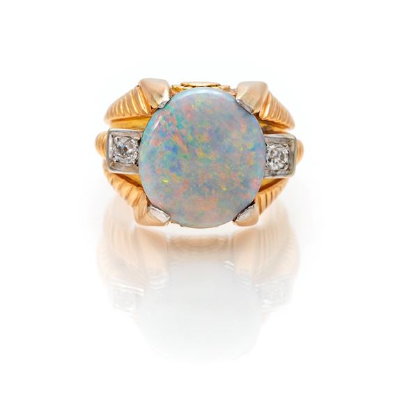 Anello da uomo in oro, opale e brillanti