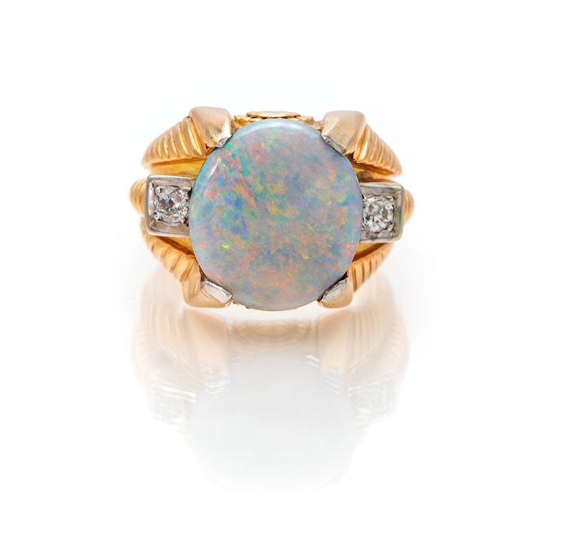 Anello da Uomo in Oro, Opale e Brillanti