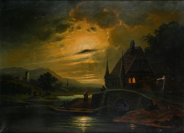 Notturno con pellegrini e luna velata