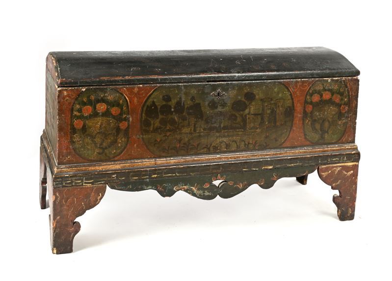 Cassone tirolese in legno dipinto, XIX secolo