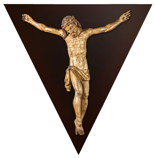 Scultura di Christus patiens in legno laccato e dorato, bottega umbra, fine del XVI secolo