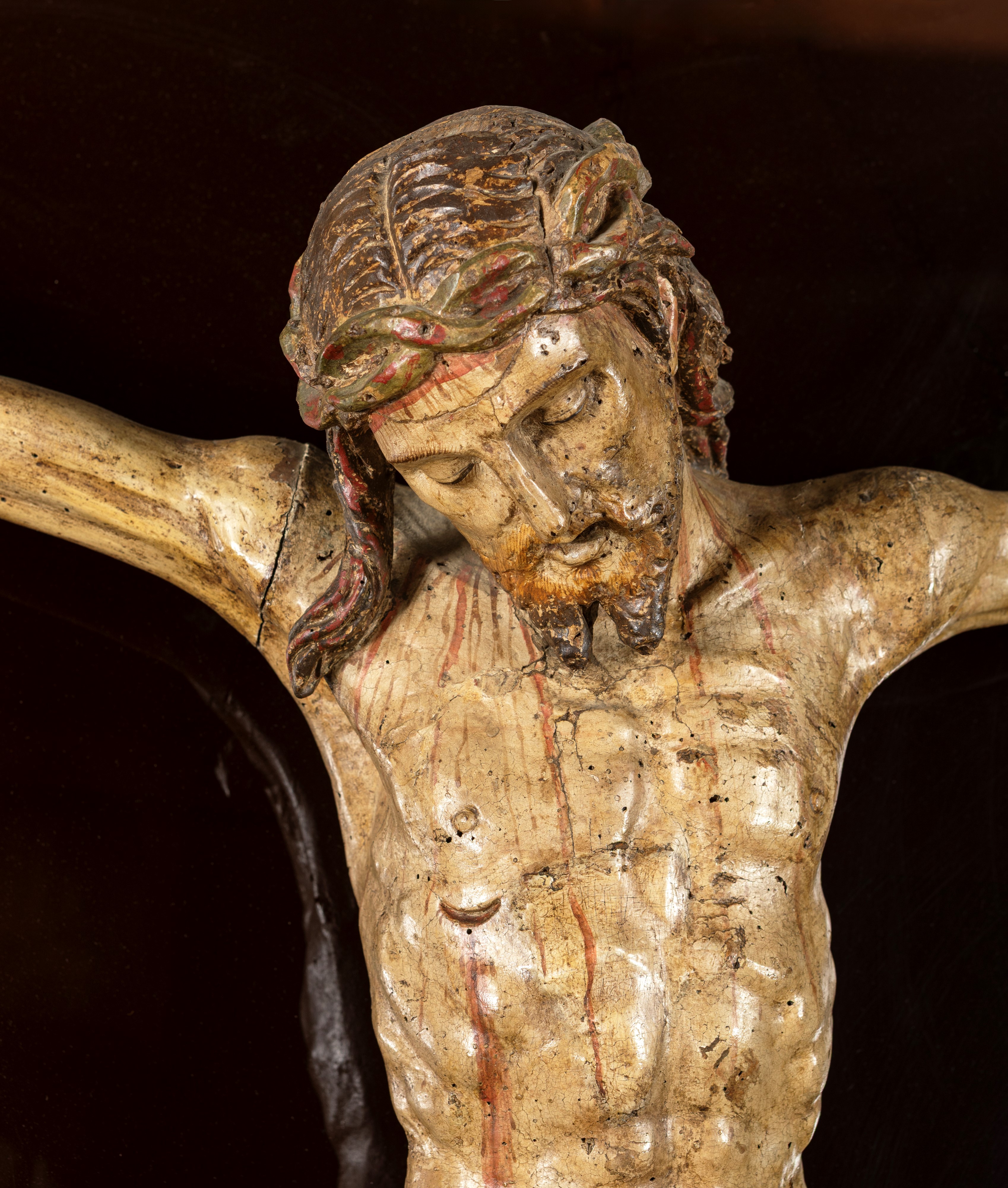Scultura di Christus Patiens in Legno Laccato e Dorato, Bottega Umbra, Fine del XVI Secolo