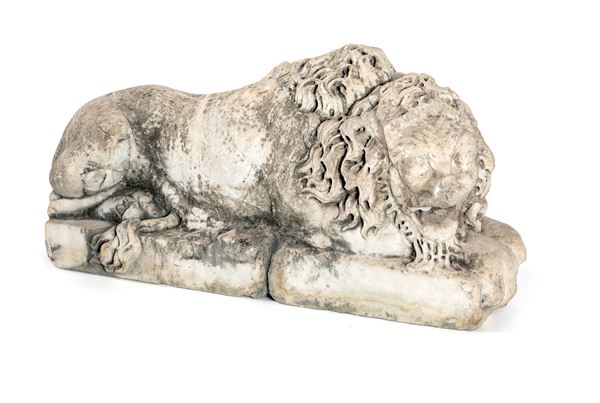 Lapicida del XVII secolo - Leone stiloforo in marmo bianco