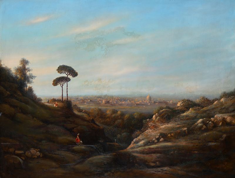Pittore del XIX Secolo - Veduta Panoramica di Roma
