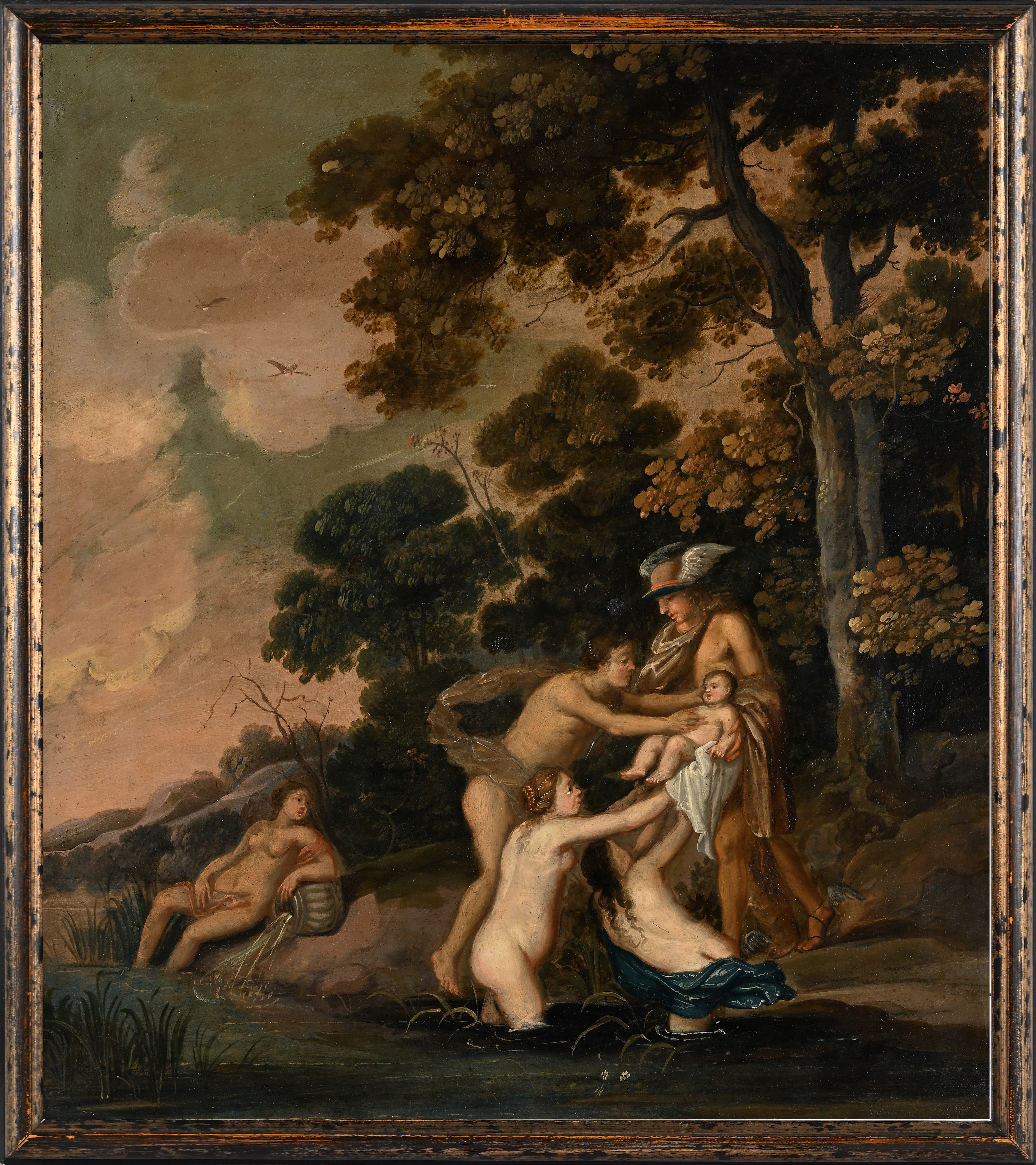 Pittore del XVIII Secolo - Coppia di Olii su Rame con Scene Mitologiche (mercurio)
