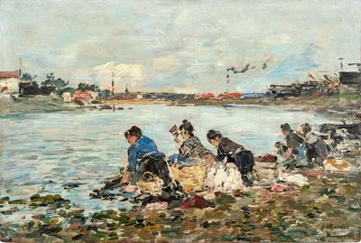Laveuses au bord de la Touques, olio su tavola