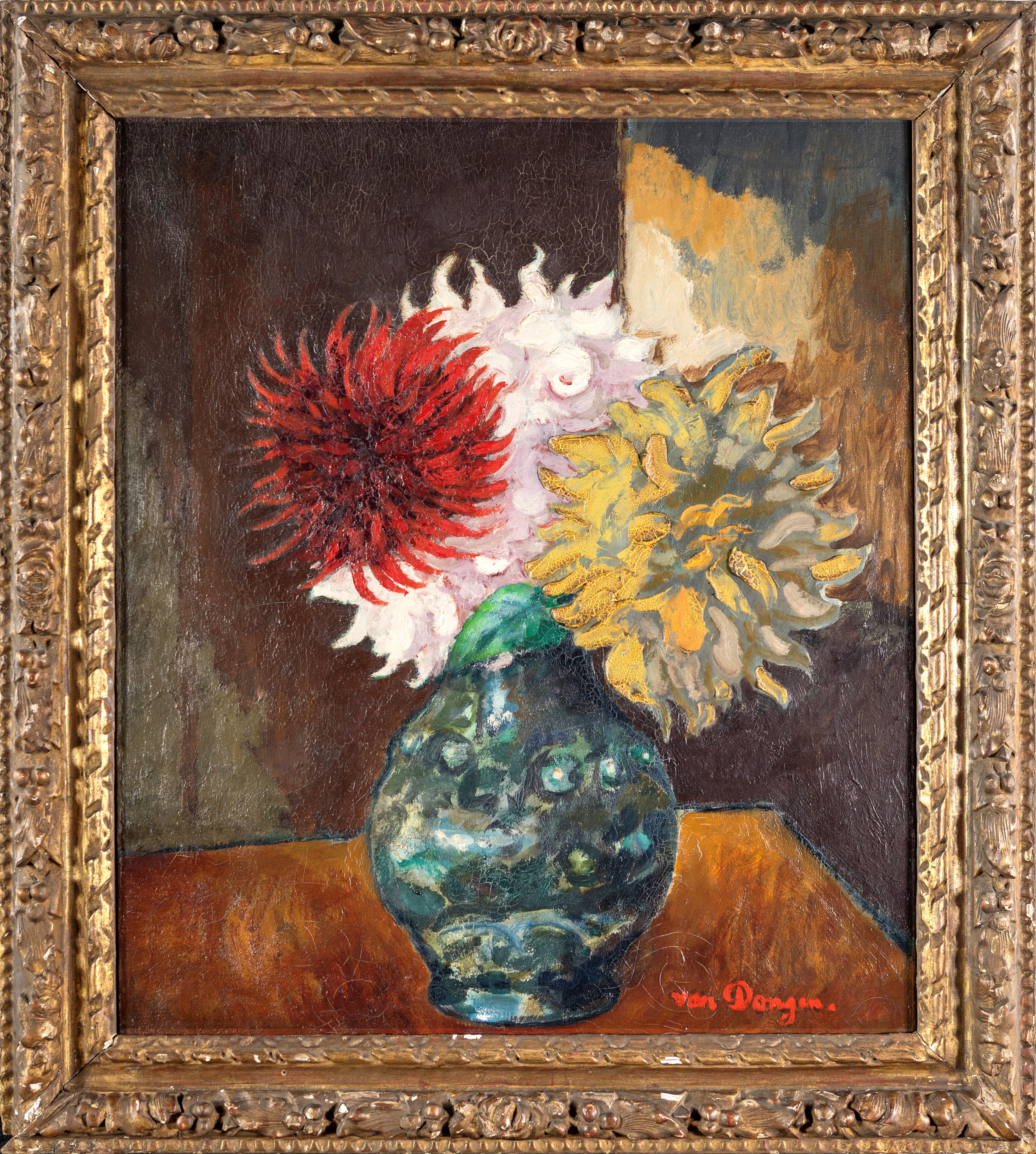 Kees Van Dongen - Vase de dahlias, olio su tela