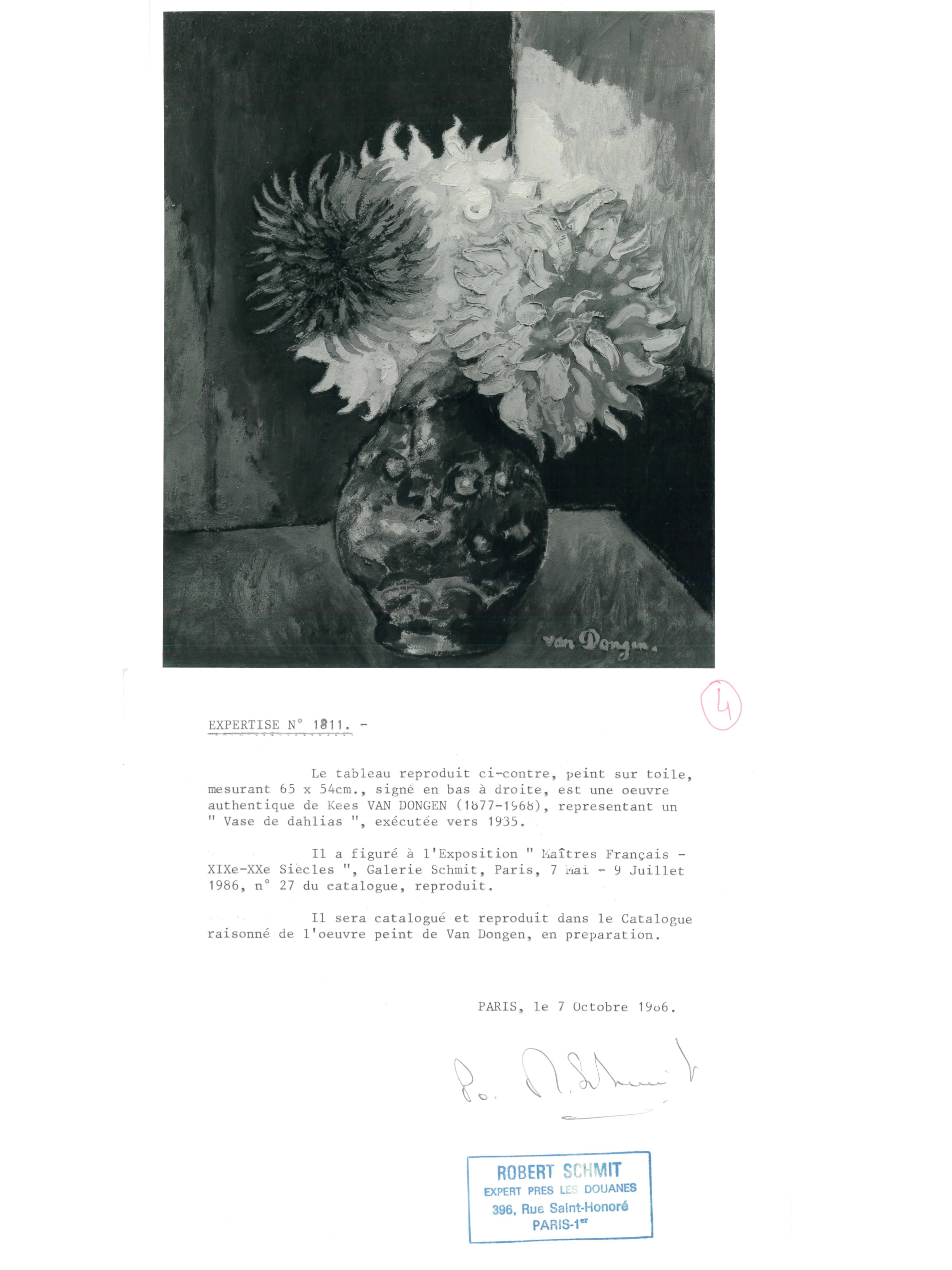Kees Van Dongen - Vase de dahlias, olio su tela