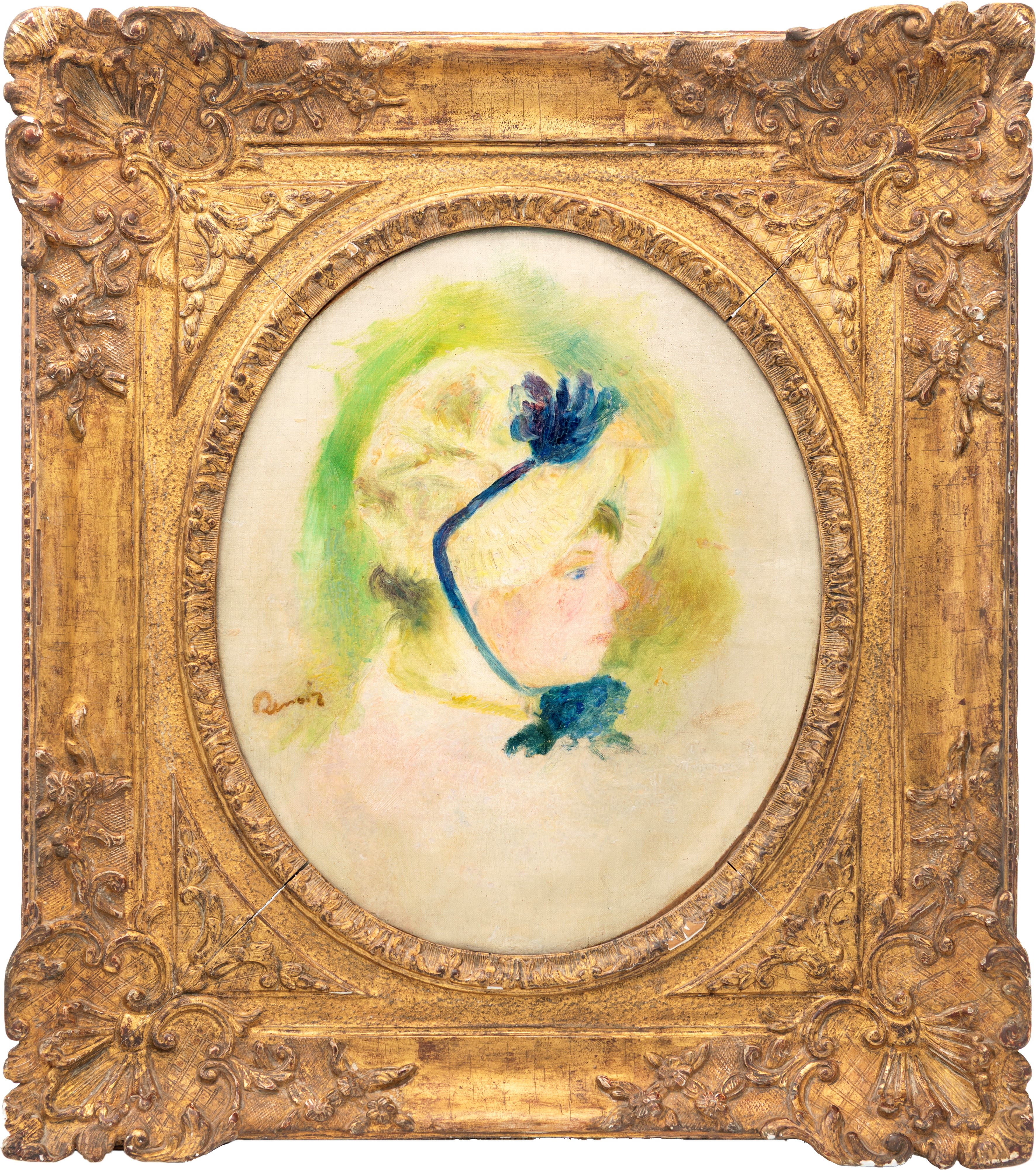 Pierre-auguste Renoir - Tête de femme, olio su tela ovale