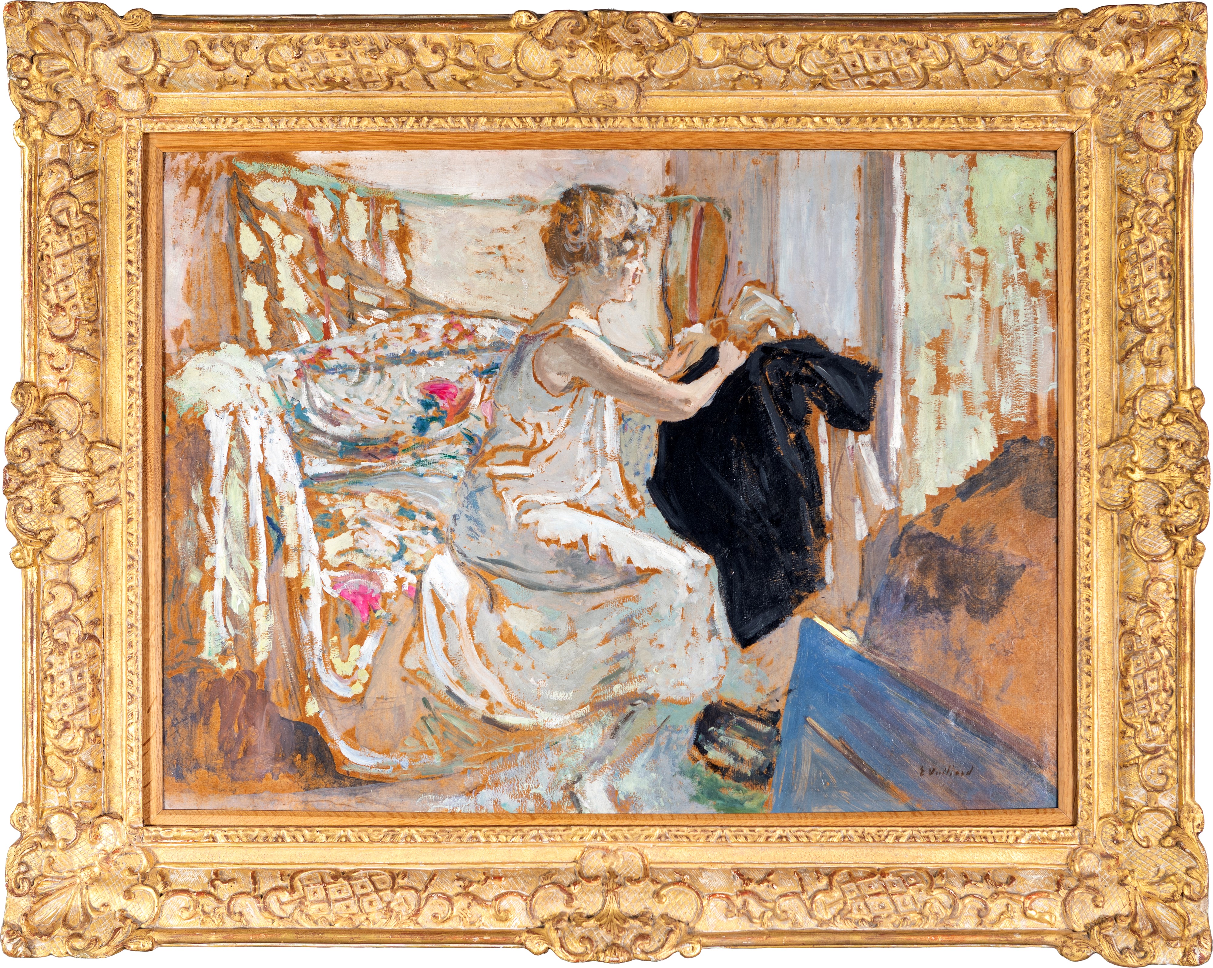 Édouard Vuillard - La jupe noire, olio su cartone riportato su tavola parchettata