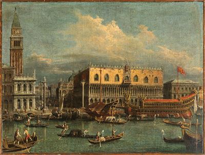 Veduta del Palazzo Ducale e della Piazzetta dal bacino di San Marco, olio su tela
