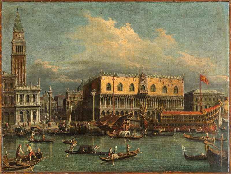 Pittore Veneto del XVIII Secolo - Veduta del Palazzo Ducale e della Piazzetta dal bacino di San M...