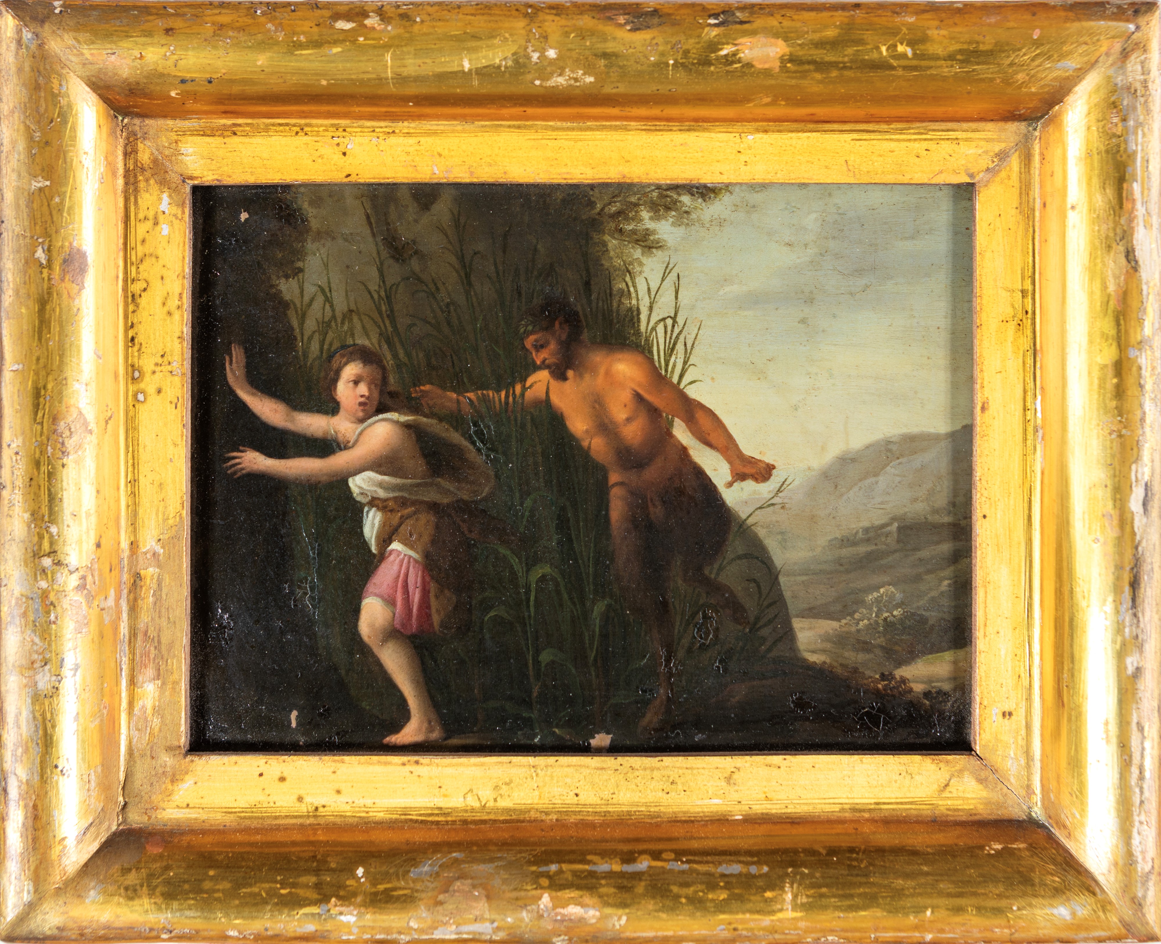 Cornelis Van Poelenburgh - Pan e Siringa, olio su rame