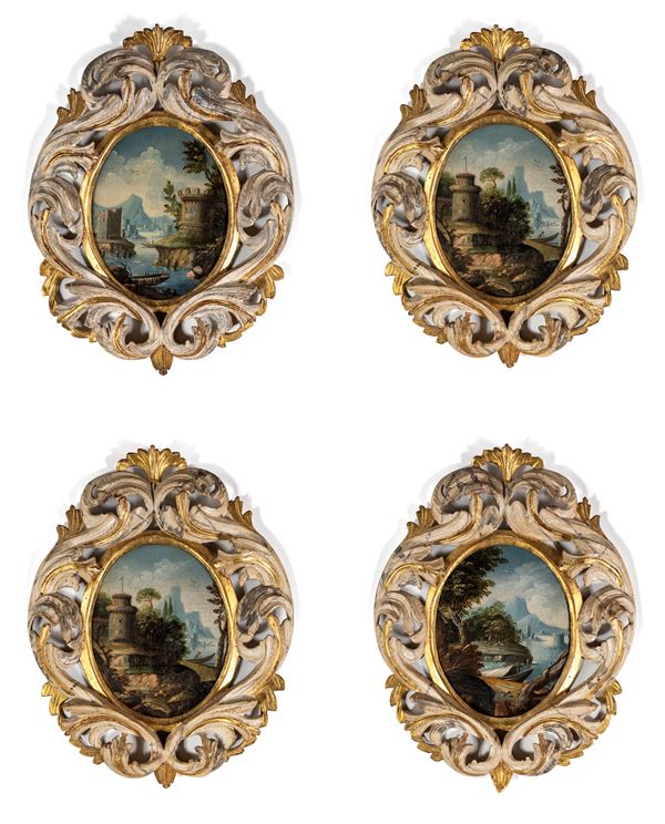 Serie di quattro paesaggi su tele ovali
