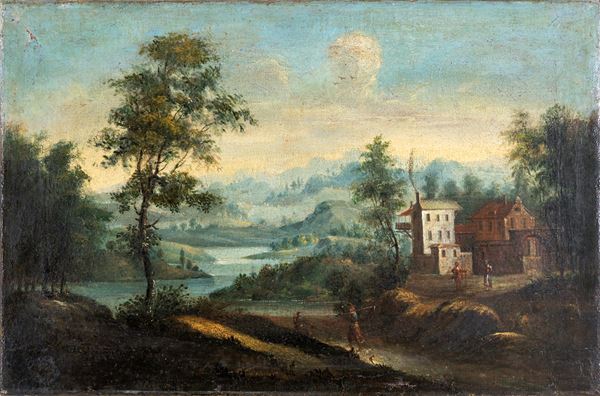 Paesaggio collinare con fiume e caseggiati