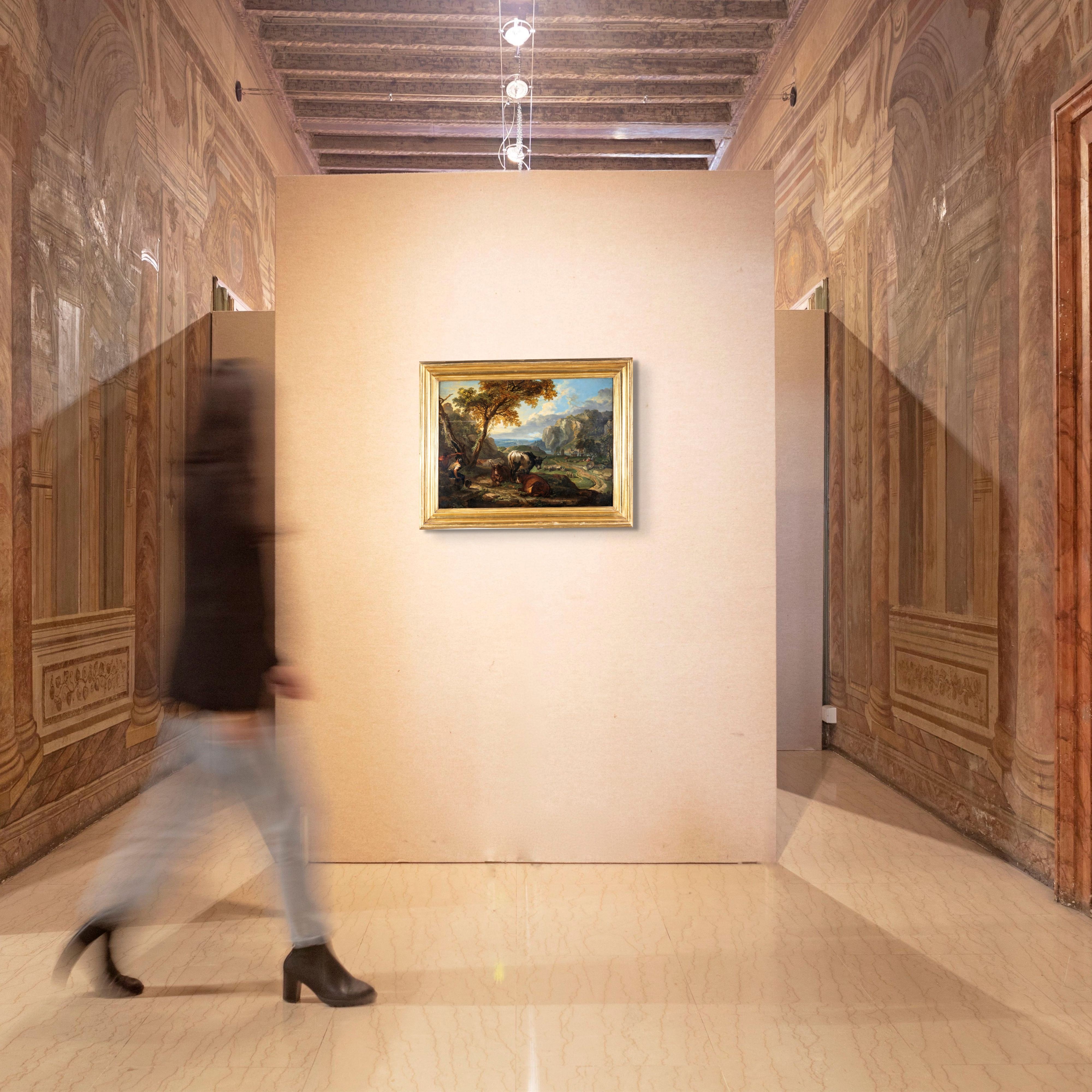 Paesaggio di campagna con figure e armenti