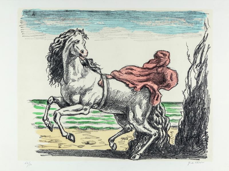 Giorgio De Chirico - Cavallo con manto, litografia