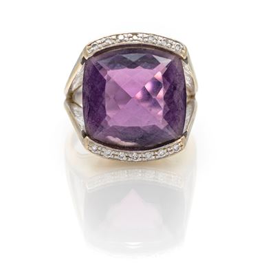Anello a Sigillo in Oro, Ametista e Brillanti