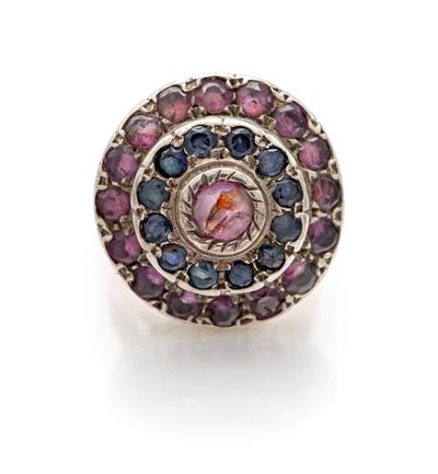 Anello in Oro, Argento, Rubini e Zaffiri