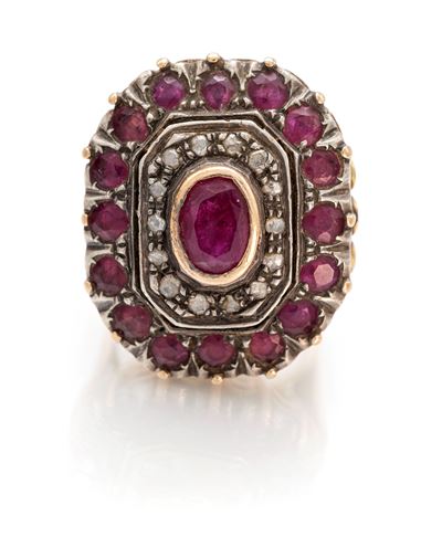 Anello Oro, Argento, Diamanti e Rubini