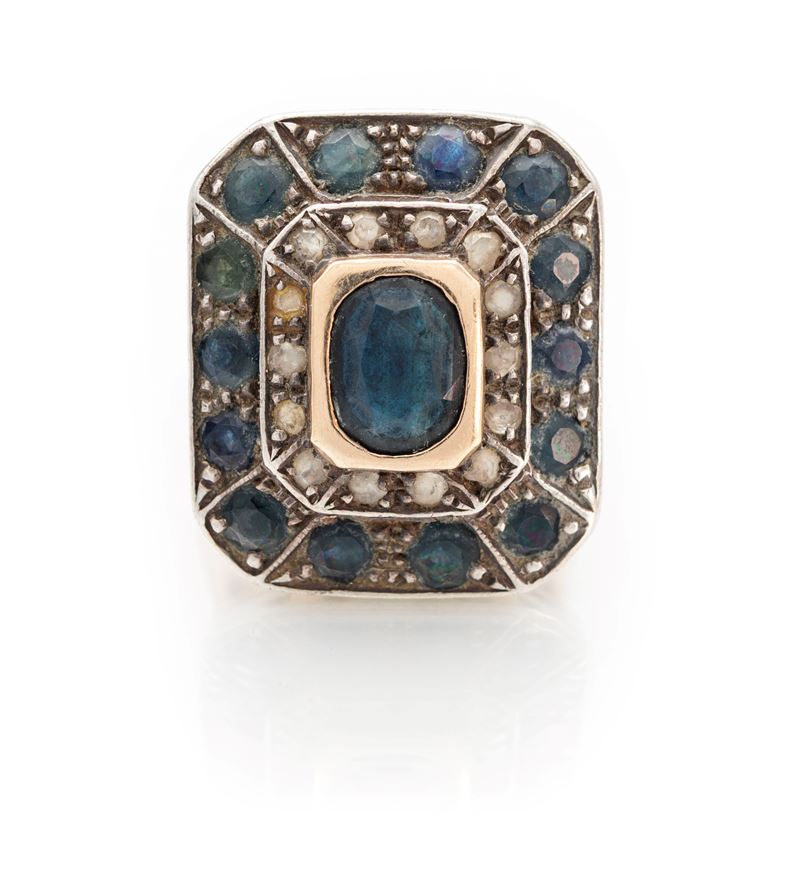 Anello Oro, Argento, Diamanti e Zaffiri