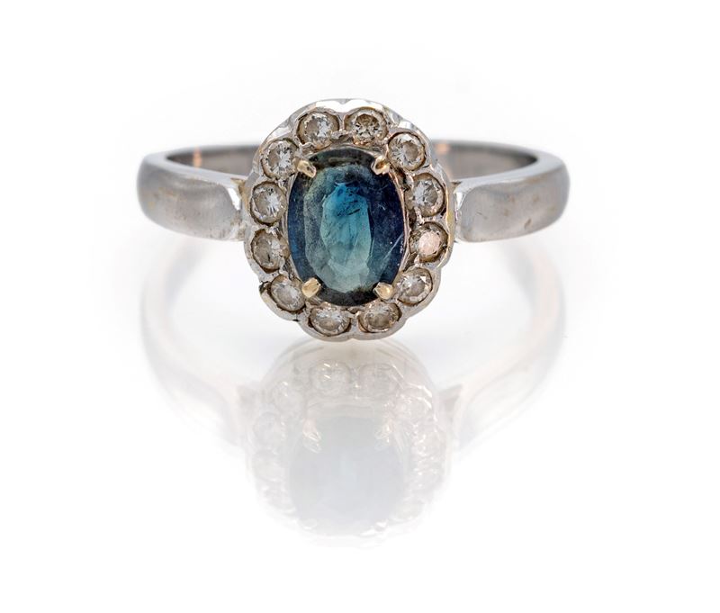 Anello in Oro, Zaffiro e Brillanti