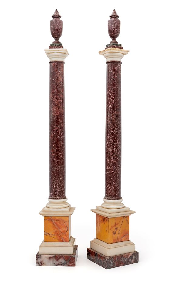 Coppia di colonnine in porfido, XIX secolo