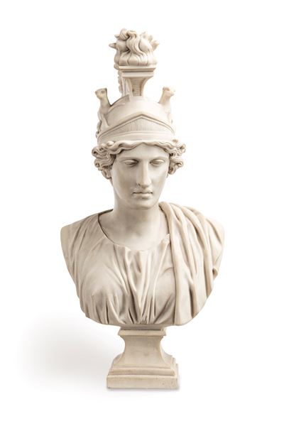 Dea Roma, scultura in marmo bianco fuso, altezza cm 43