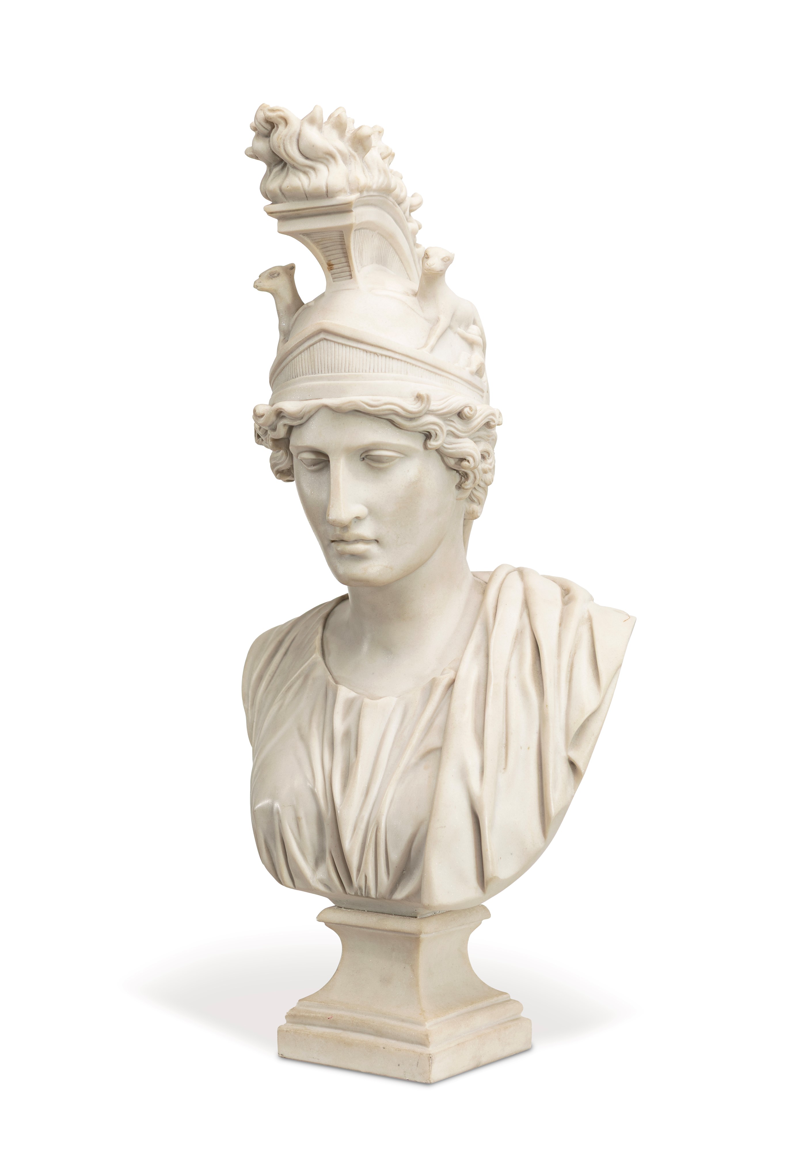 Dea Roma, scultura in marmo bianco fuso, altezza cm 43