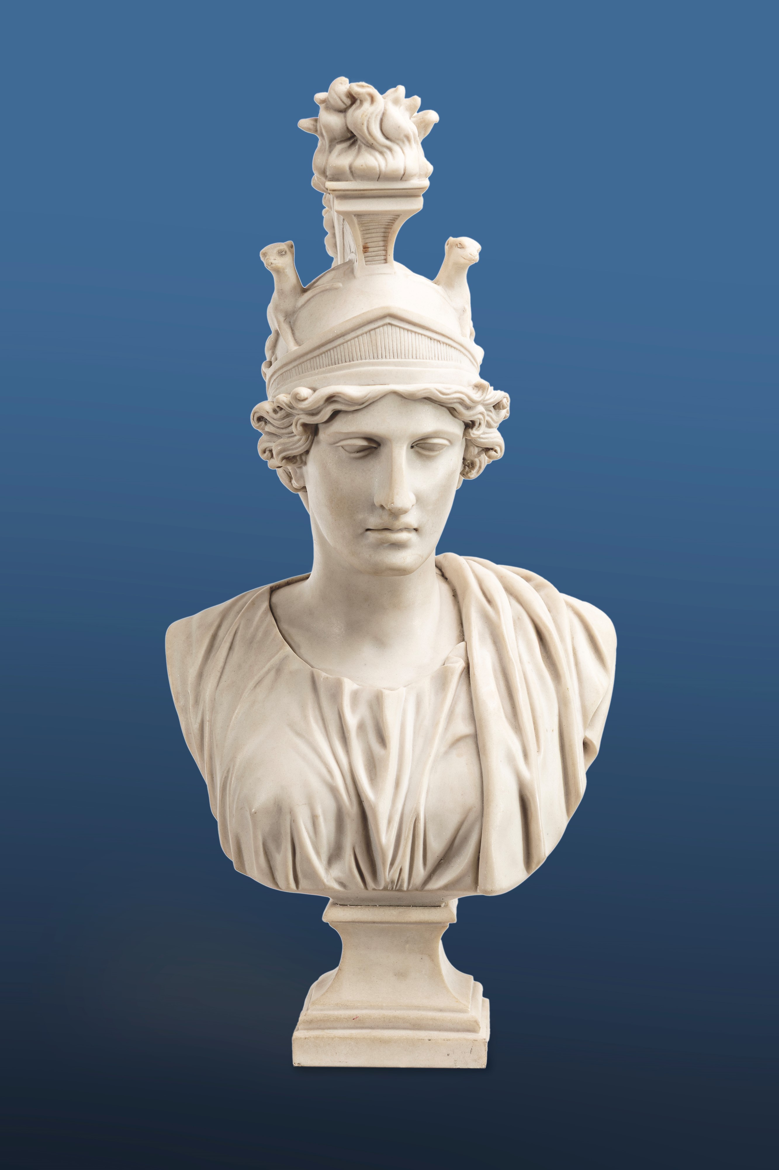 Dea Roma, scultura in marmo bianco fuso, altezza cm 43
