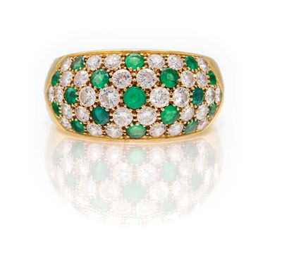 Anello a Fascia in Oro, Brillanti e Smeraldi