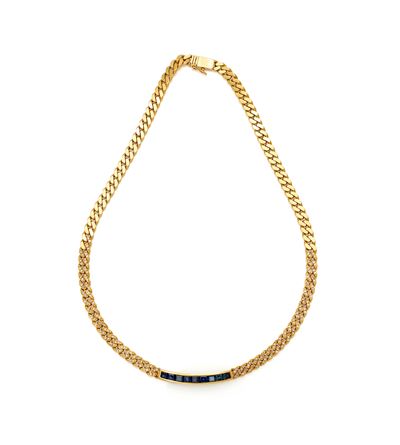 Girocollo a Maglia Groumette in Oro, Brillanti e Zaffiri