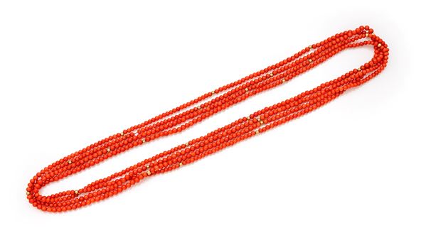 Collana a laccio in corallo e oro