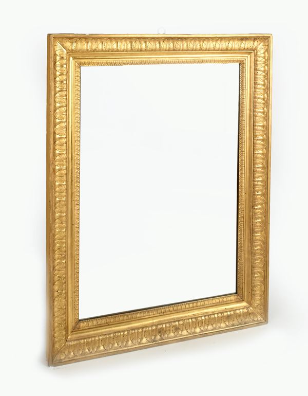 Cornice Impero in legno dorato con specchio
