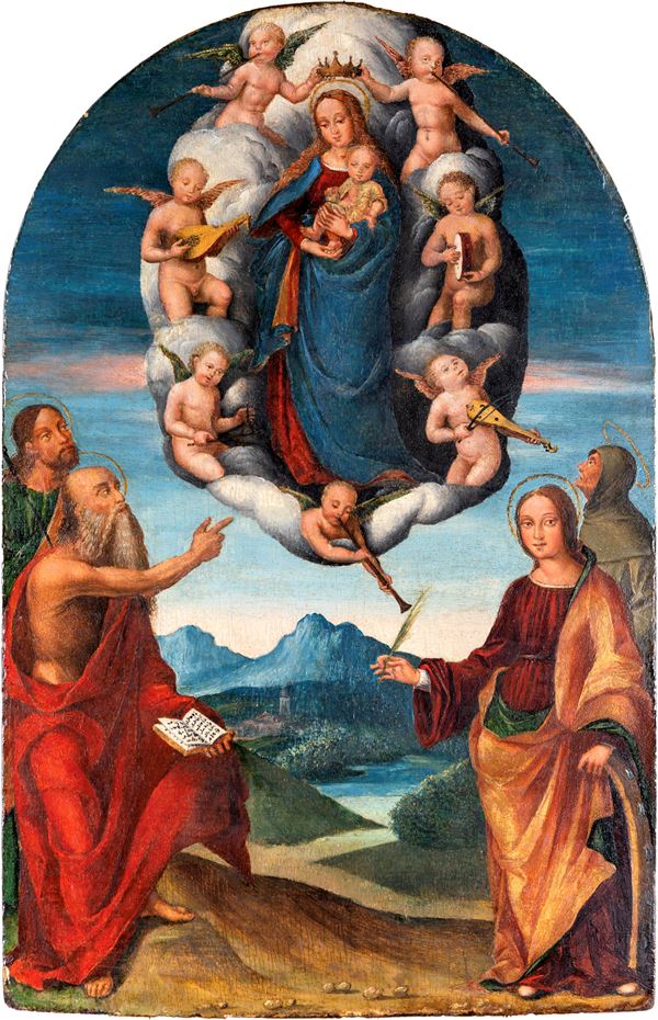 Michele Coltellini - Madonna con Bambino in gloria con San Giacomo Maggiore, San Girolamo, Santa Caterina d'Alessandria e San Bernardino da Siena