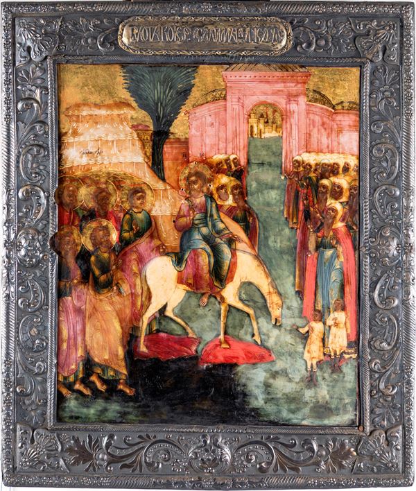 Scuola di Nevyansk dell'inizio del XIX secolo - Entrata di Cristo in Gerusalemme