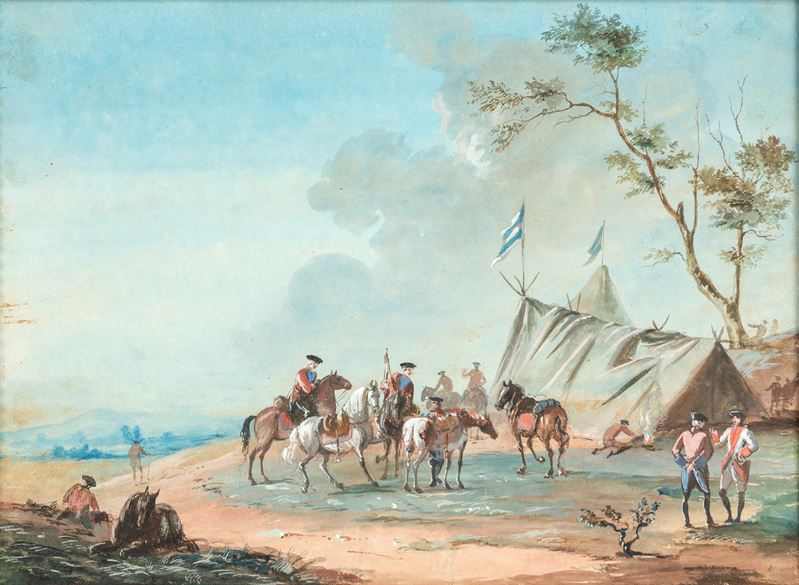 Scuola Francese del XVIII Secolo - Accampamento Militare