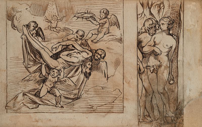 Recto: Studio per figura allegoria della Dialettica, Allegoria della Pittura - Verso: Angeli con ...