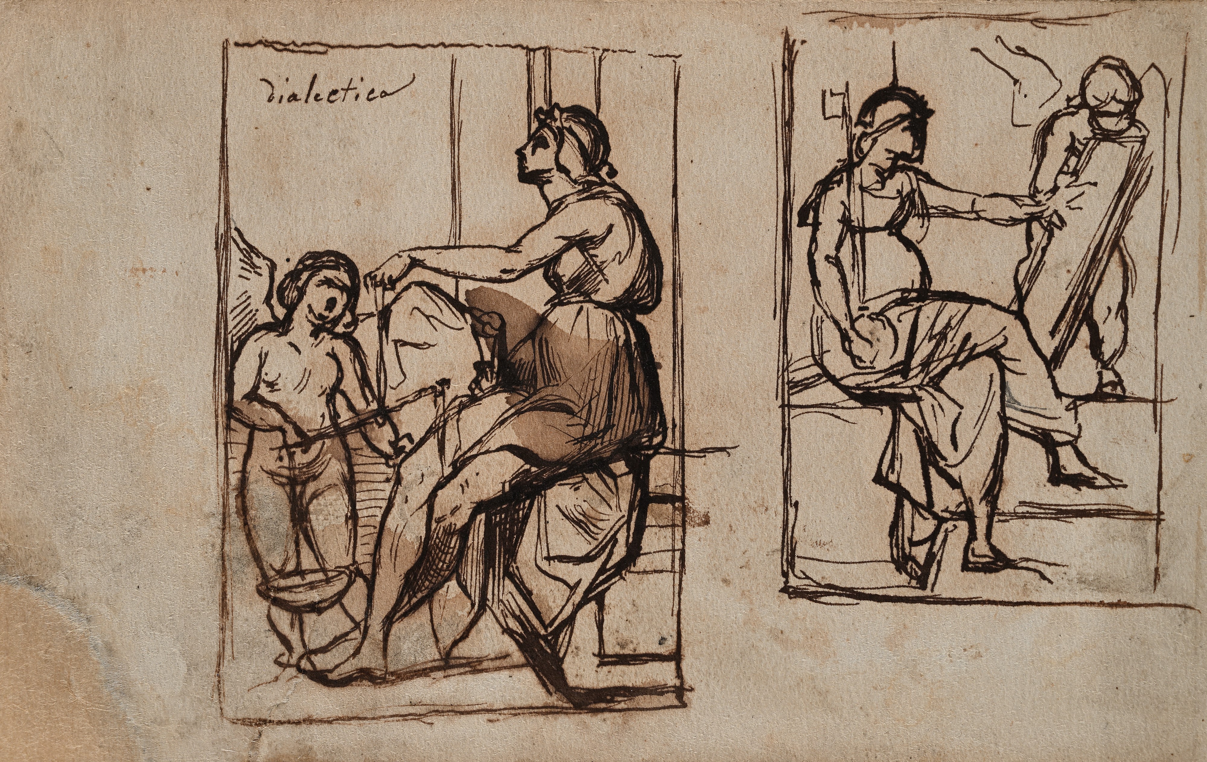 Recto: Studio per figura allegoria della Dialettica, Allegoria della Pittura - Verso: Angeli con ...